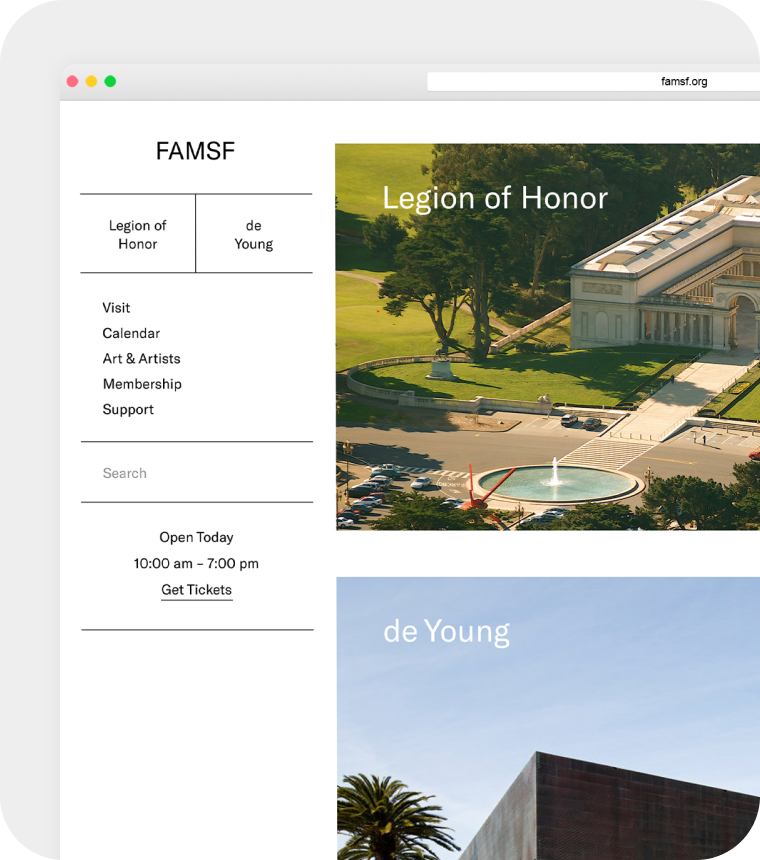 Image of a speculative FAMSF website homepage