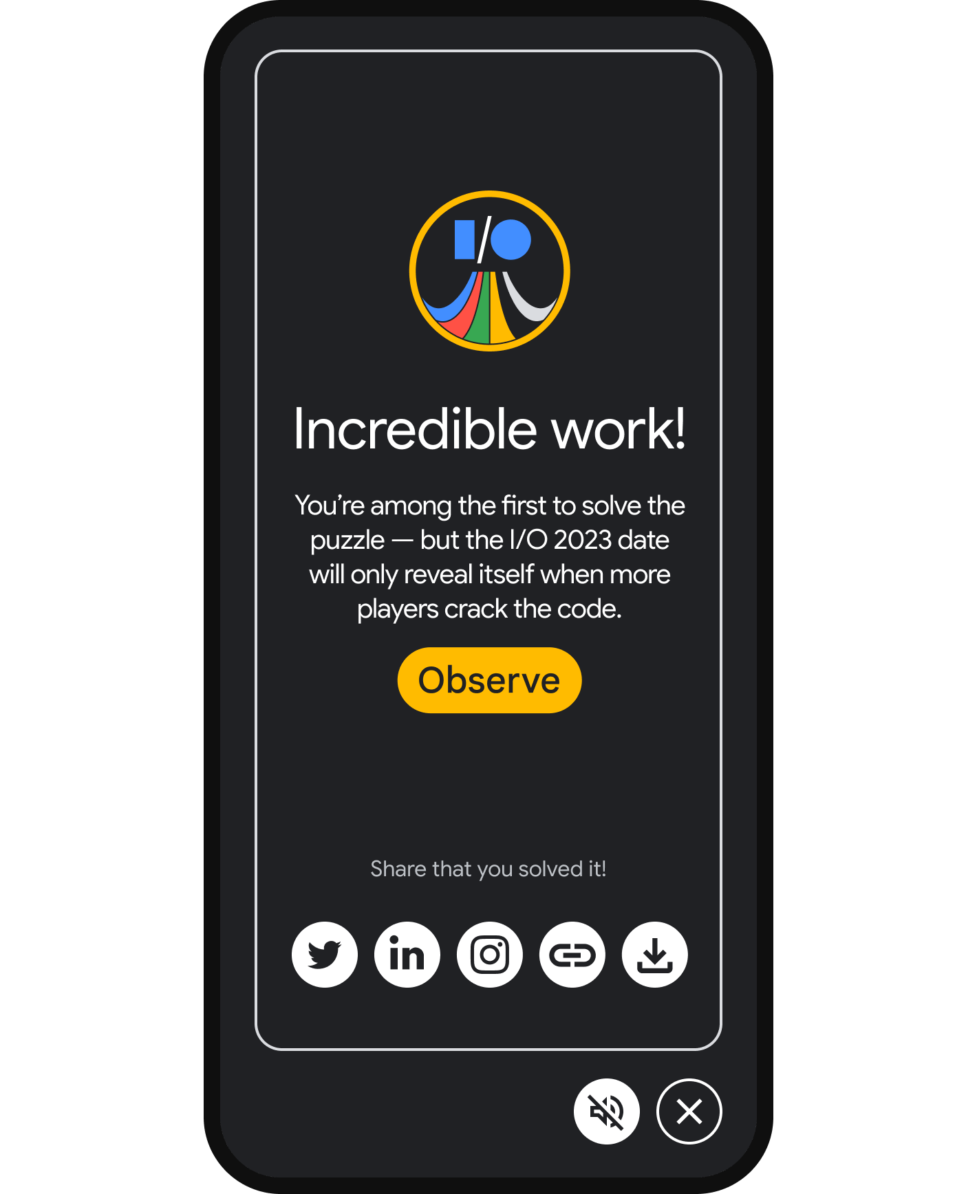 Mobile solved screen